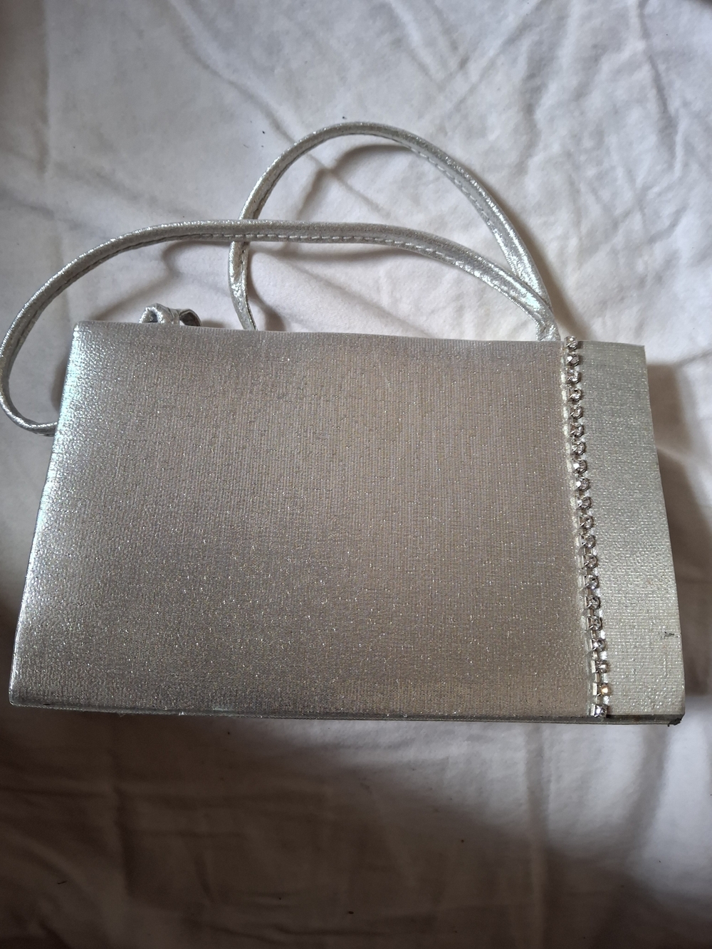 Metallic Silver Evening Crossbody Bag with Crystal Trim
